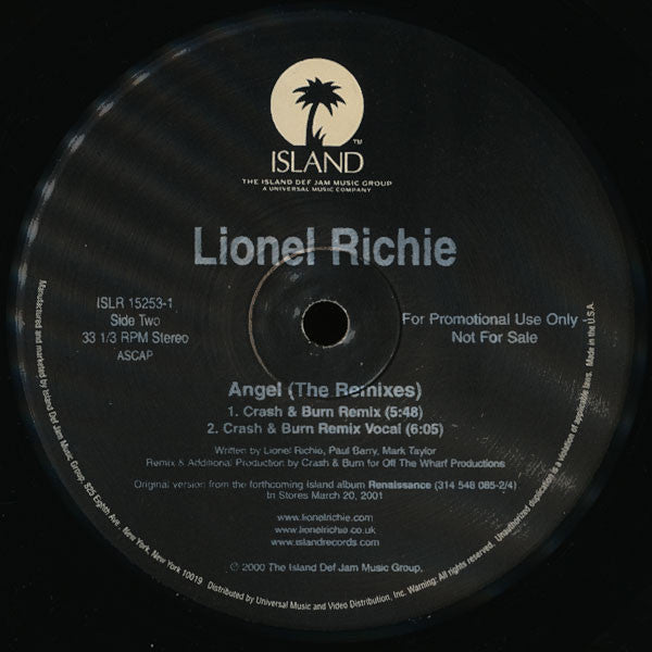 Lionel Richie : Angel (The Remixes) (12", Promo)