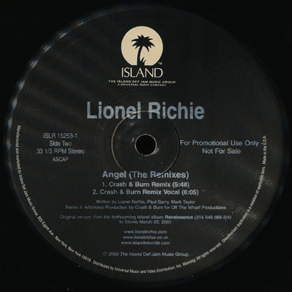 Lionel Richie : Angel (The Remixes) (12", Promo)