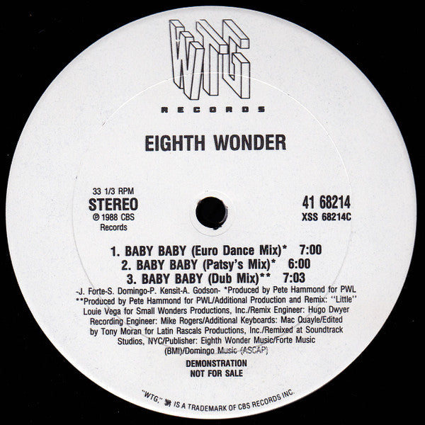 Eighth Wonder : Baby Baby (12", Promo)