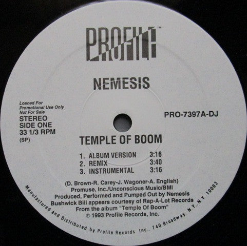 Nemesis (3) : Temple Of Boom / Str8 Jackin' (12", Promo)