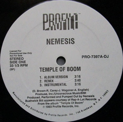 Nemesis (3) : Temple Of Boom / Str8 Jackin' (12", Promo)