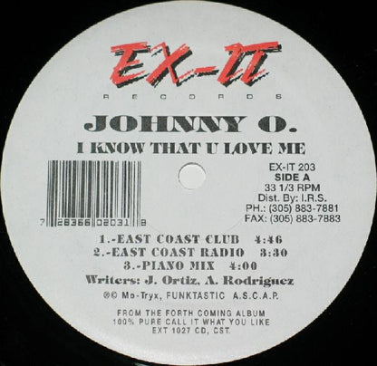 Johnny O : I Know That You Love Me (12")