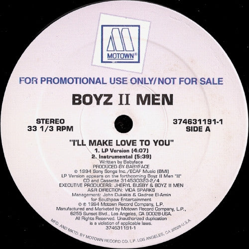 Boyz II Men : I'll Make Love To You (12", Single, Promo)