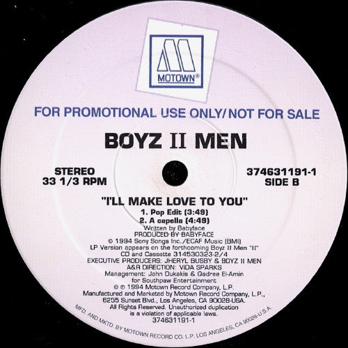Boyz II Men : I'll Make Love To You (12", Single, Promo)
