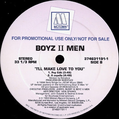 Boyz II Men : I'll Make Love To You (12", Single, Promo)