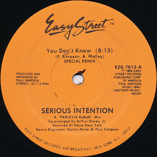 Serious Intention : You Don't Know (Special Remix) (12")