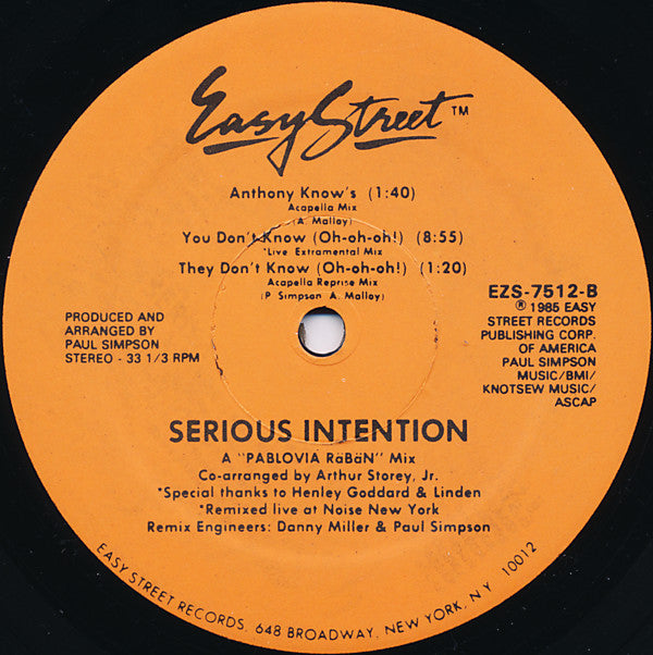 Serious Intention : You Don't Know (Special Remix) (12")