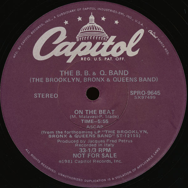 The Brooklyn, Bronx & Queens Band : On The Beat (12", Promo)