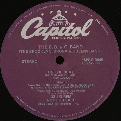 The Brooklyn, Bronx & Queens Band : On The Beat (12", Promo)
