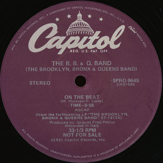 The Brooklyn, Bronx & Queens Band : On The Beat (12", Promo)
