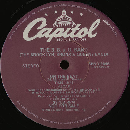 The Brooklyn, Bronx & Queens Band : On The Beat (12", Promo)
