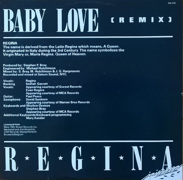 Regina (2) : Baby Love (Remix) (12", Single, Pic)