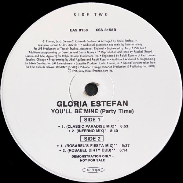 Gloria Estefan : You'll Be Mine (Party Time) (12", Single, Promo)