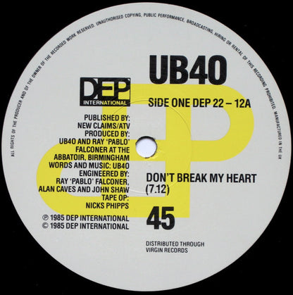 UB40 : Don't Break My Heart (12", Single)