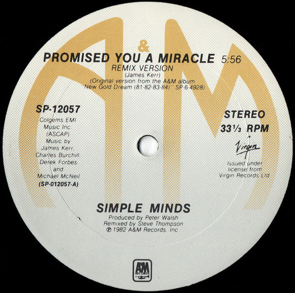 Simple Minds : Promised You A Miracle (12", EP)