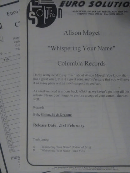 Alison Moyet : Whispering Your Name (12", Promo)