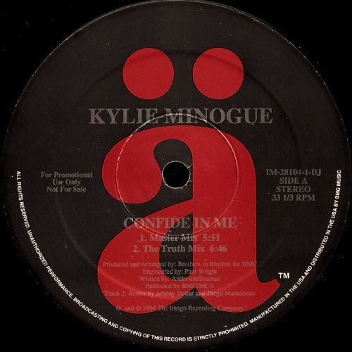 Kylie Minogue : Confide In Me (12", Promo)