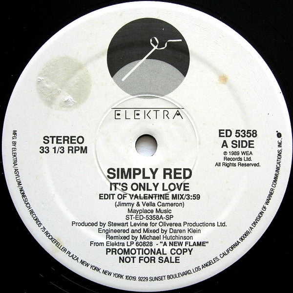 Simply Red : It's Only Love (12", Promo)