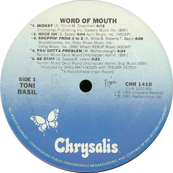 Toni Basil : Word Of Mouth (LP, Album, Ter)