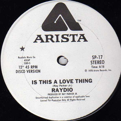 Raydio : Is This A Love Thing / Get Down (12", Promo)