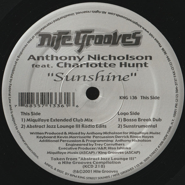Anthony Nicholson Feat. Charlotte Hunt : Sunshine (12")