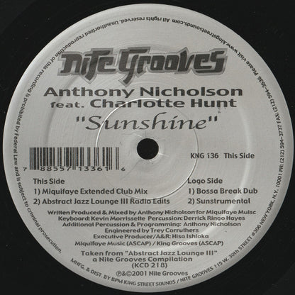 Anthony Nicholson Feat. Charlotte Hunt : Sunshine (12")
