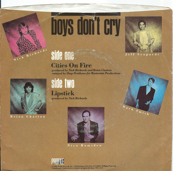 Boys Don't Cry : Cities On Fire (7", Single)