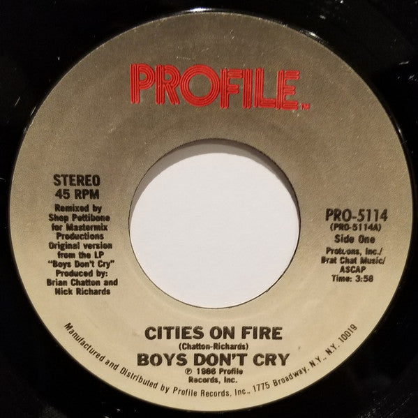 Boys Don't Cry : Cities On Fire (7", Single)