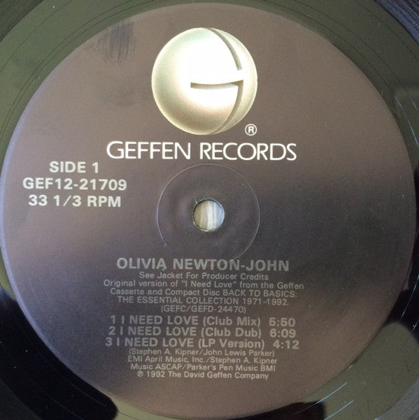 Olivia Newton-John : I Need Love (12", Maxi)