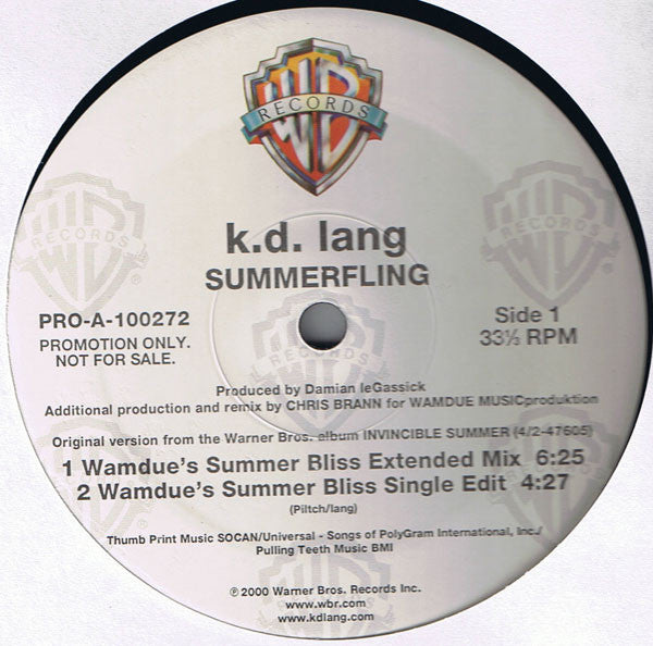 k.d. lang : Summerfling (2x12", Promo)