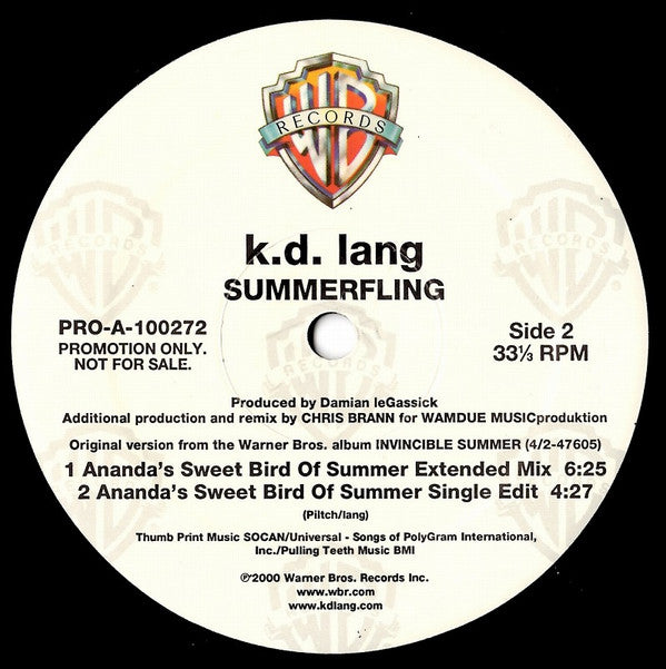 k.d. lang : Summerfling (2x12", Promo)