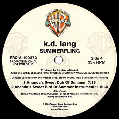 k.d. lang : Summerfling (2x12", Promo)