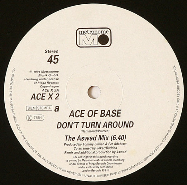 Ace Of Base : Don't Turn Around (The Aswad Mix) (12", Single)