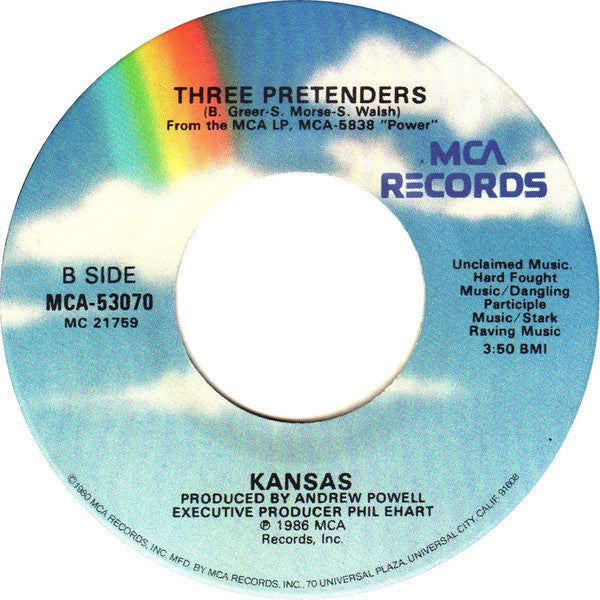 Kansas (2) : Can't Cry Anymore (7", Single)
