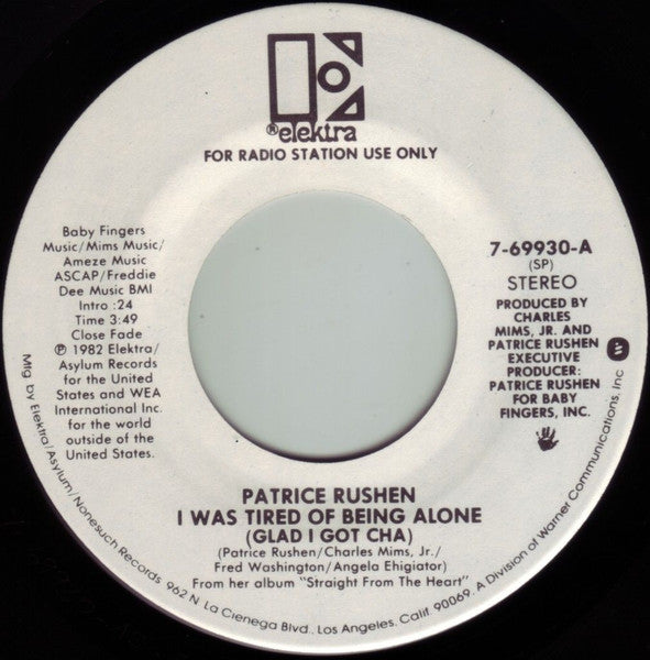 Patrice Rushen : I Was Tired Of Being Alone (Glad I Got Cha) (7", Single, Promo)