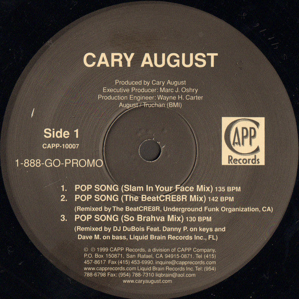 Cary August : Pop Song / It's Not A Dream (12")