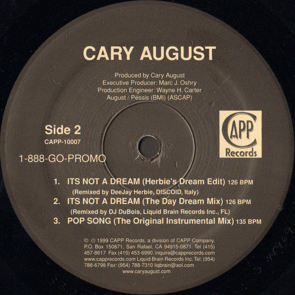 Cary August : Pop Song / It's Not A Dream (12")