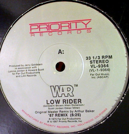 War : Low Rider (Original Master Remixes By Arthur Baker) (12")