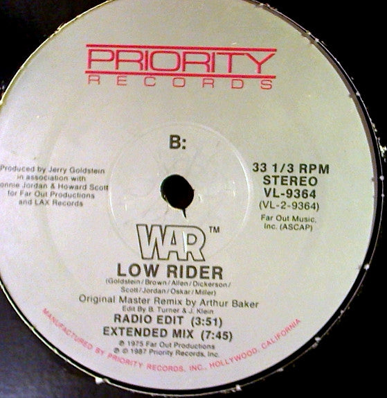 War : Low Rider (Original Master Remixes By Arthur Baker) (12")