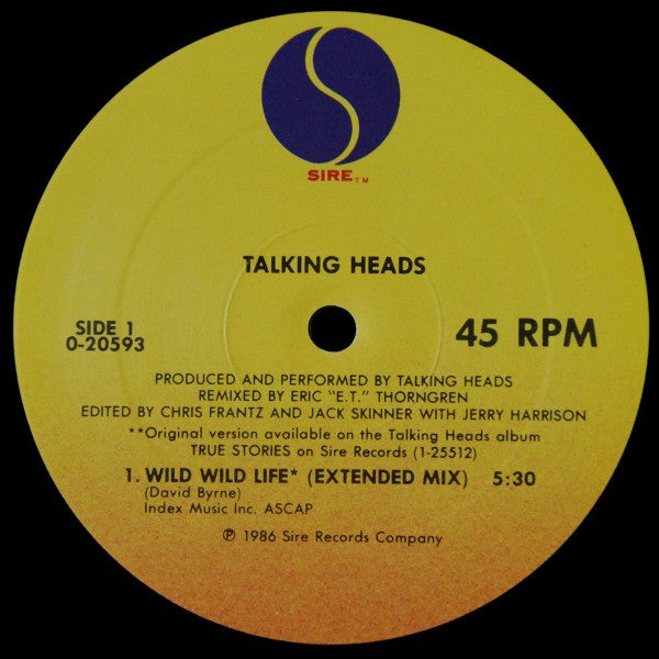 Talking Heads : Wild Wild Life (12", Maxi, All)