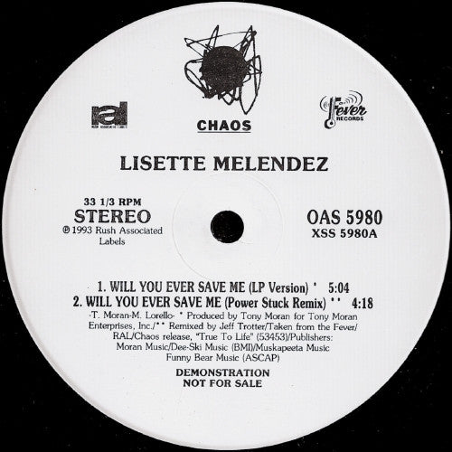 Lisette Melendez : Will You Ever Save Me (12", Promo)