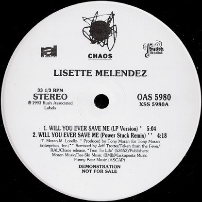 Lisette Melendez : Will You Ever Save Me (12", Promo)