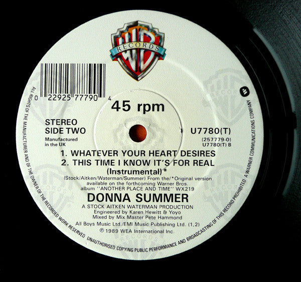 Donna Summer : This Time I Know It's For Real (12", Single, Dam)