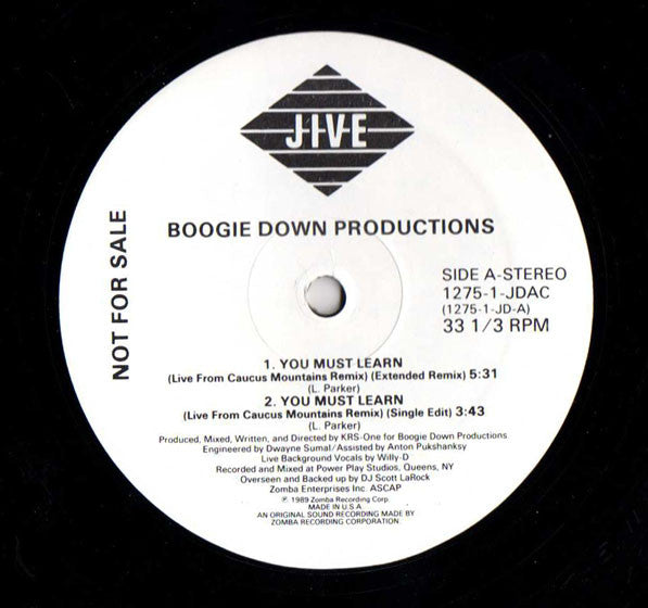 Boogie Down Productions : You Must Learn (12", Promo)