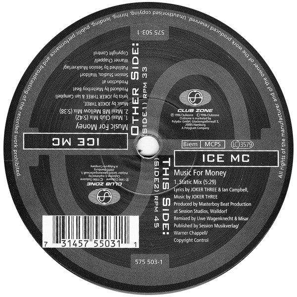 ICE MC : Music For Money (12")