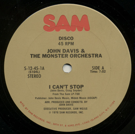 John Davis & The Monster Orchestra : I Can't Stop (12")