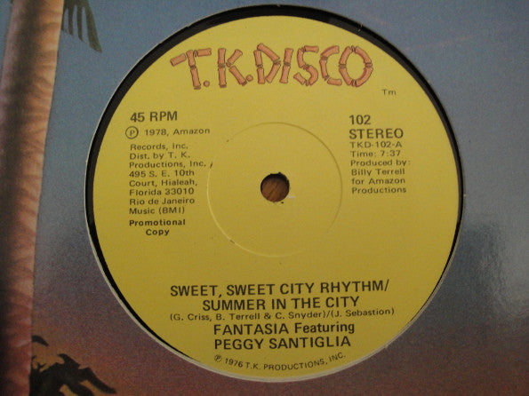 Fantasia (5) Featuring Peggy Santiglia : Sweet, Sweet City Rhythm/Summer In The City / Go On And Dance To The Music (12", Promo)