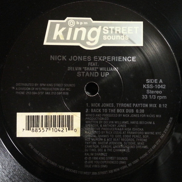 Nick Jones Experience Feat. Delvin "Shake" Williams* : Stand Up (12")