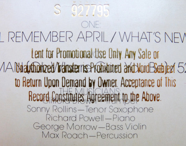 Clifford Brown/Max Roach* Featuring Sonny Rollins, Richie Powell & George Morrow : Pure Genius (Volume One) (LP, Album, Promo, SRC)