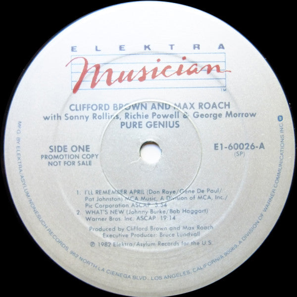 Clifford Brown/Max Roach* Featuring Sonny Rollins, Richie Powell & George Morrow : Pure Genius (Volume One) (LP, Album, Promo, SRC)
